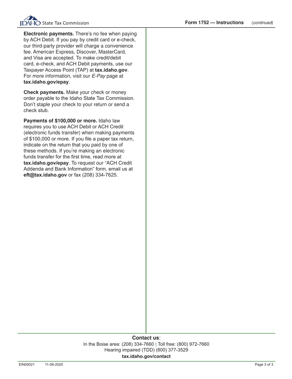 Instructions for Form 1752 Wine Tax Return for Distributors, Wineries, Direct Shippers, and Strong Beer Breweries - Idaho, Page 3