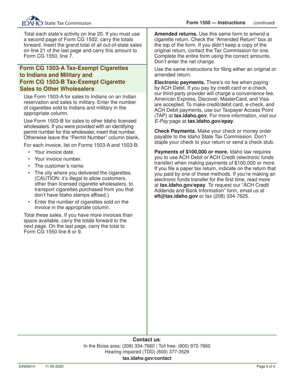 Instructions for Form 1550 Cigarette Tax Return - Idaho, Page 4
