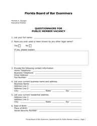 Questionnaire for Public Member Vacancy - Florida