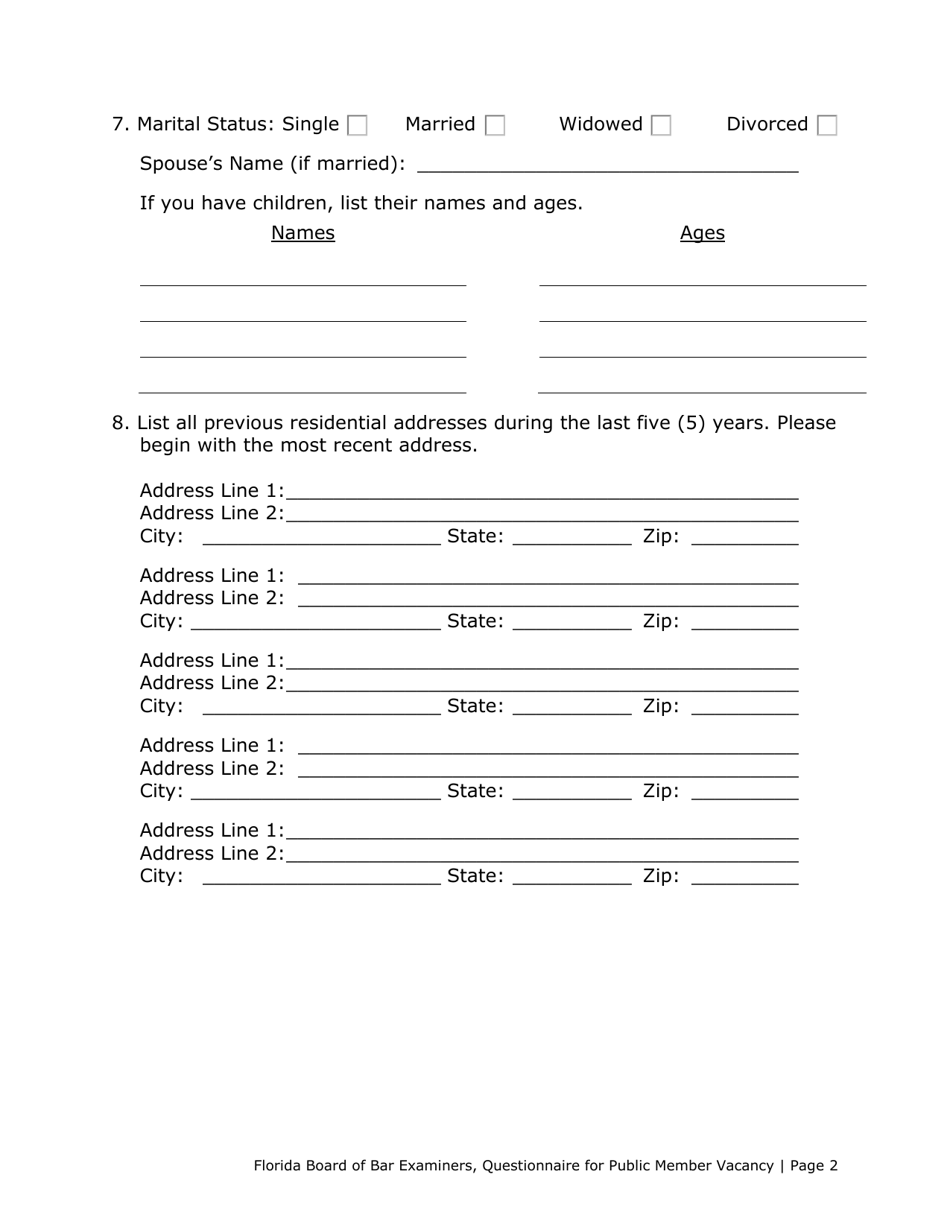 Questionnaire for Public Member Vacancy - Florida, Page 2