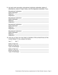 Questionnaire for Public Member Vacancy - Florida, Page 3