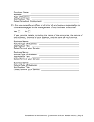 Questionnaire for Public Member Vacancy - Florida, Page 5