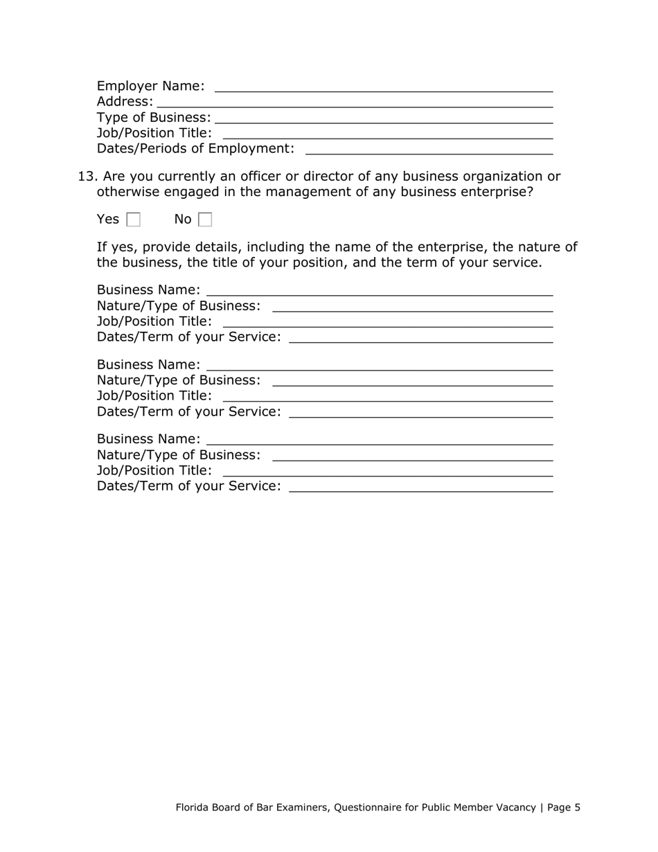 Questionnaire for Public Member Vacancy - Florida, Page 5
