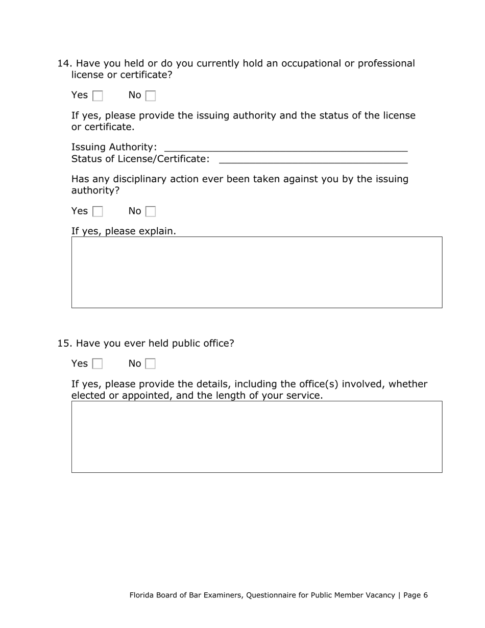 Questionnaire for Public Member Vacancy - Florida, Page 6