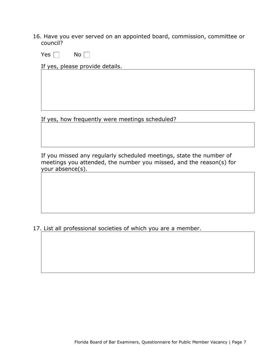 Questionnaire for Public Member Vacancy - Florida, Page 7