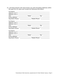 Questionnaire for Public Member Vacancy - Florida, Page 9