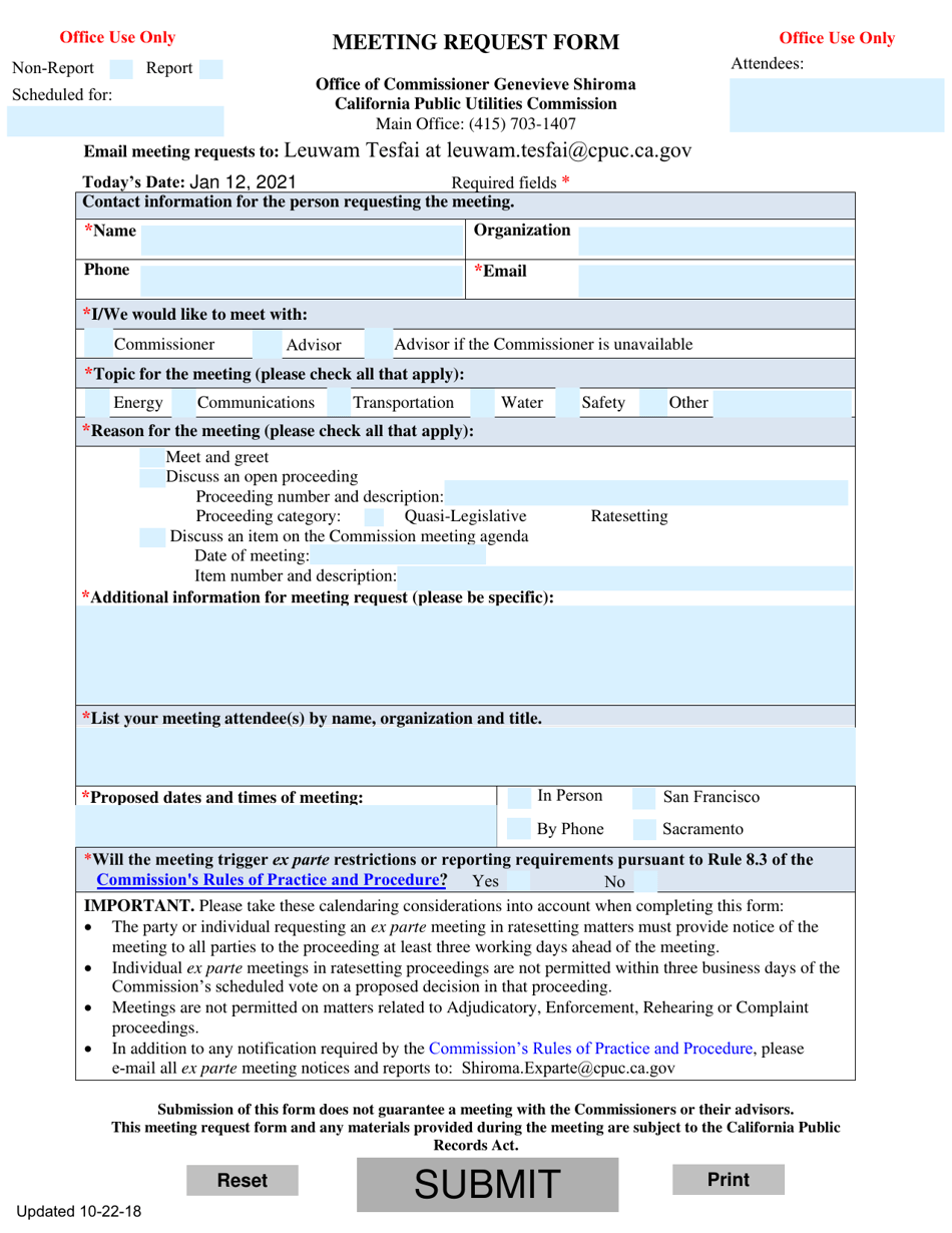 Meeting Request Form - California, Page 1
