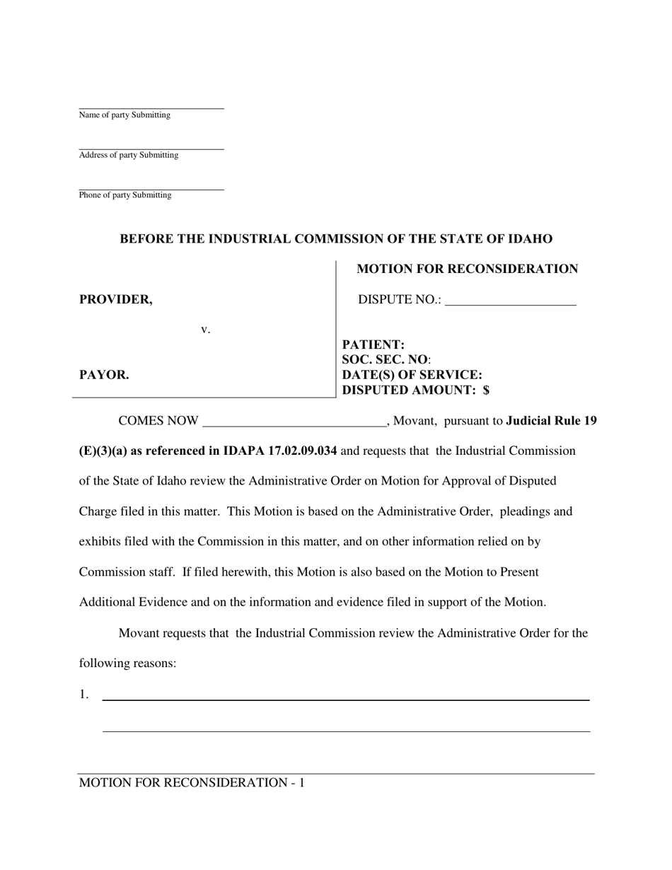 Motion for Reconsideration - Idaho, Page 1