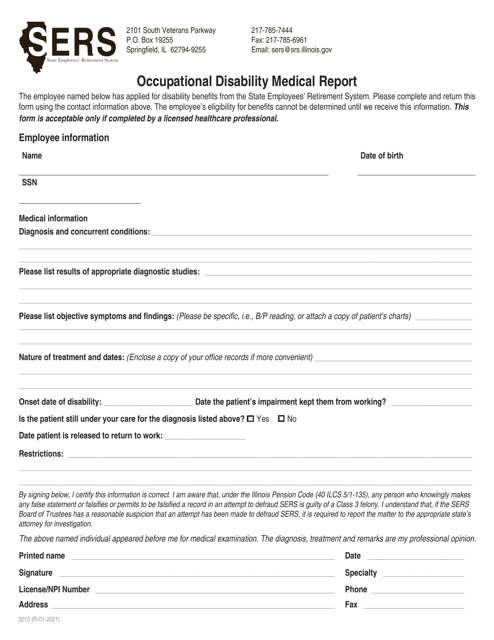 Form 3213 Occupational Disability Medical Report - Illinois