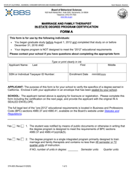 Document preview: Form 37A-600 (A) Marriage and Family Therapist in-State Degree Program Certification - California