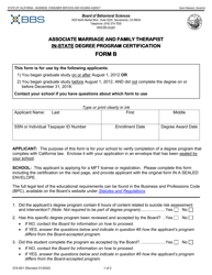 Form 37A-601 (B) Associate Marriage and Family Therapist in-State Degree Program Certification - California