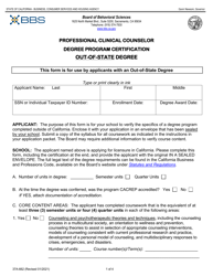 Document preview: Form 37A-662 Professional Clinical Counselor Degree Program Certification - Out-of-State Degree - California