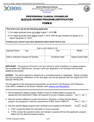 Document preview: Form 37A-667 (B) Professional Clinical Counselor in-State Degree Program Certification - California