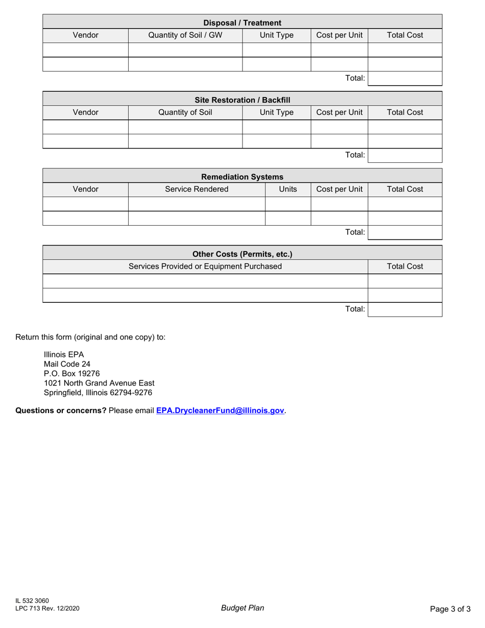 Form IL532 3060 (LPC713) Drycleaner Environmental Response Trust Fund Budget Plan - Illinois, Page 3