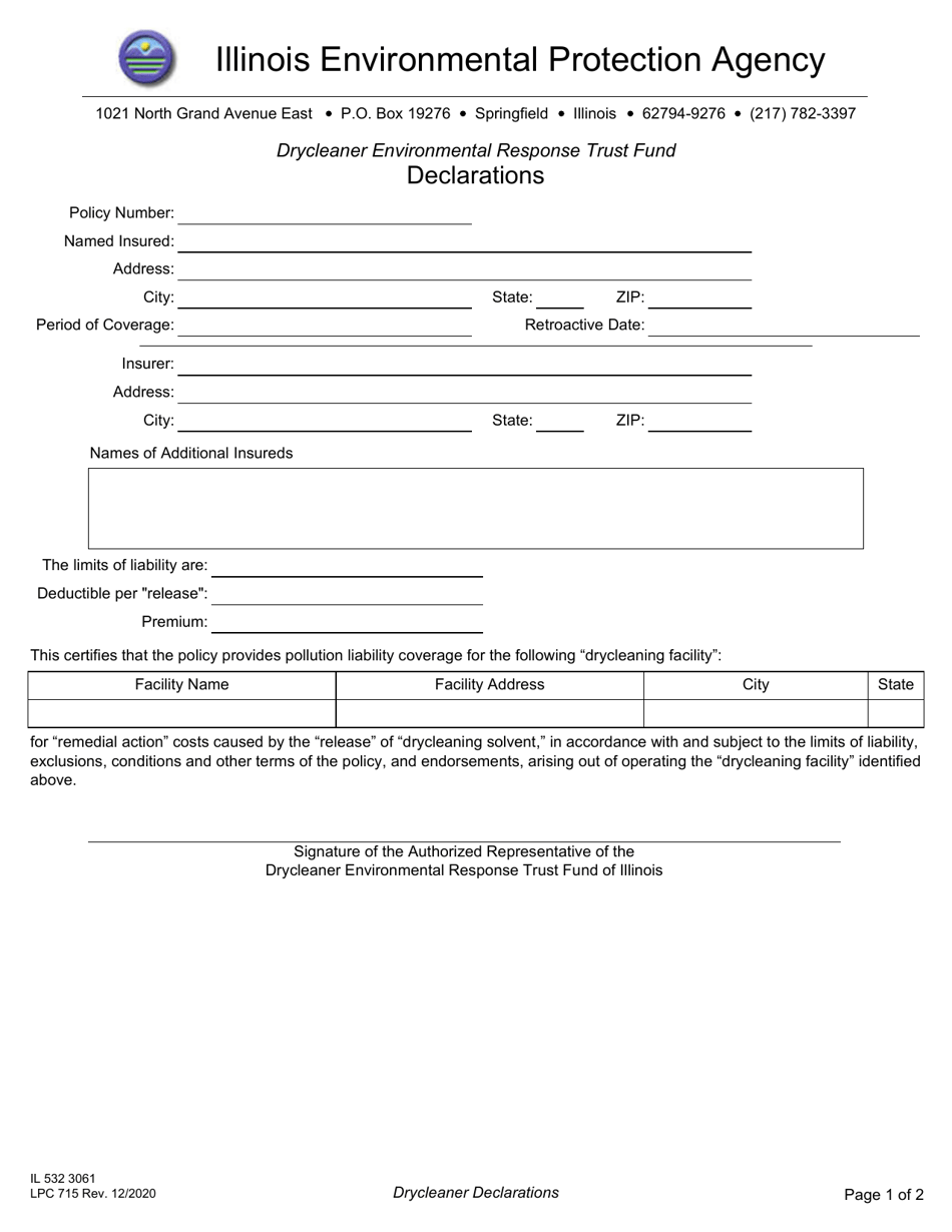 Form IL532 3061 (LPC715) Drycleaner Environmental Response Trust Fund Declarations - Illinois, Page 1