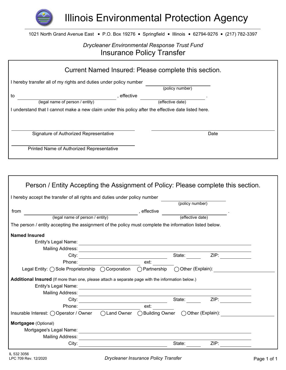 Form IL532 3056 (LPC709) Drycleaner Environmental Response Trust Fund Insurance Policy Transfer - Illinois, Page 1