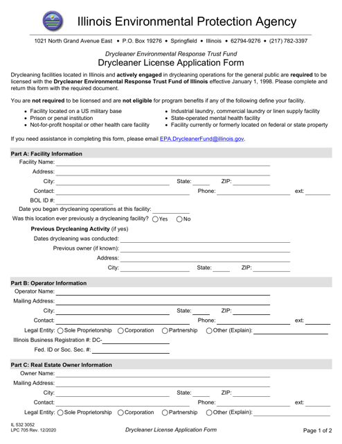 Form IL532 3052 (LPC705) Drycleaner Environmental Response Trust Fund Drycleaner License Application Form - Illinois