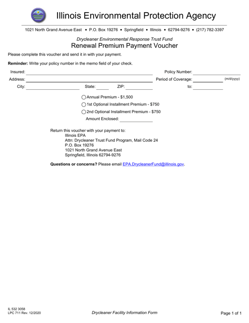 Form IL532 3058 (LPC711) Drycleaner Environmental Response Trust Fund Renewal Premium Payment Voucher - Illinois