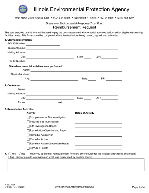 Form IL532 3054 (LPC707) Drycleaner Environmental Response Trust Fund Reimbursement Request - Illinois