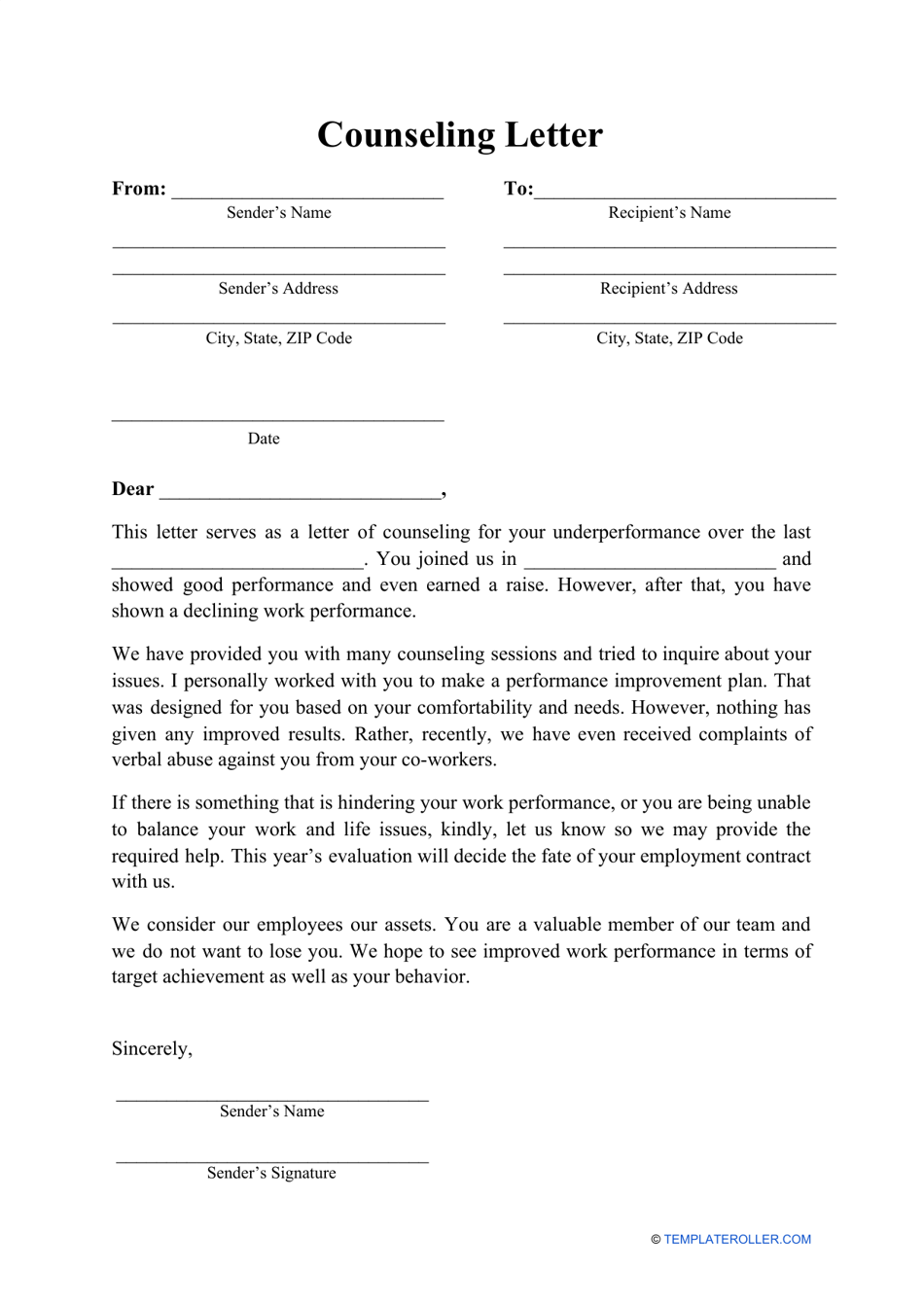 Counseling Letter Template Download Printable PDF Templateroller