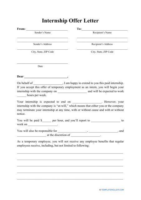 Document preview: Internship Offer Letter Template