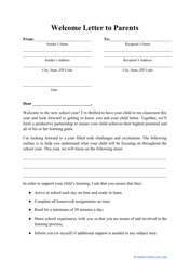 &quot;Welcome Letter to Parents Template&quot;