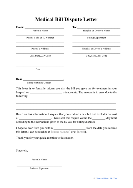 Medical Bill Dispute Letter Template