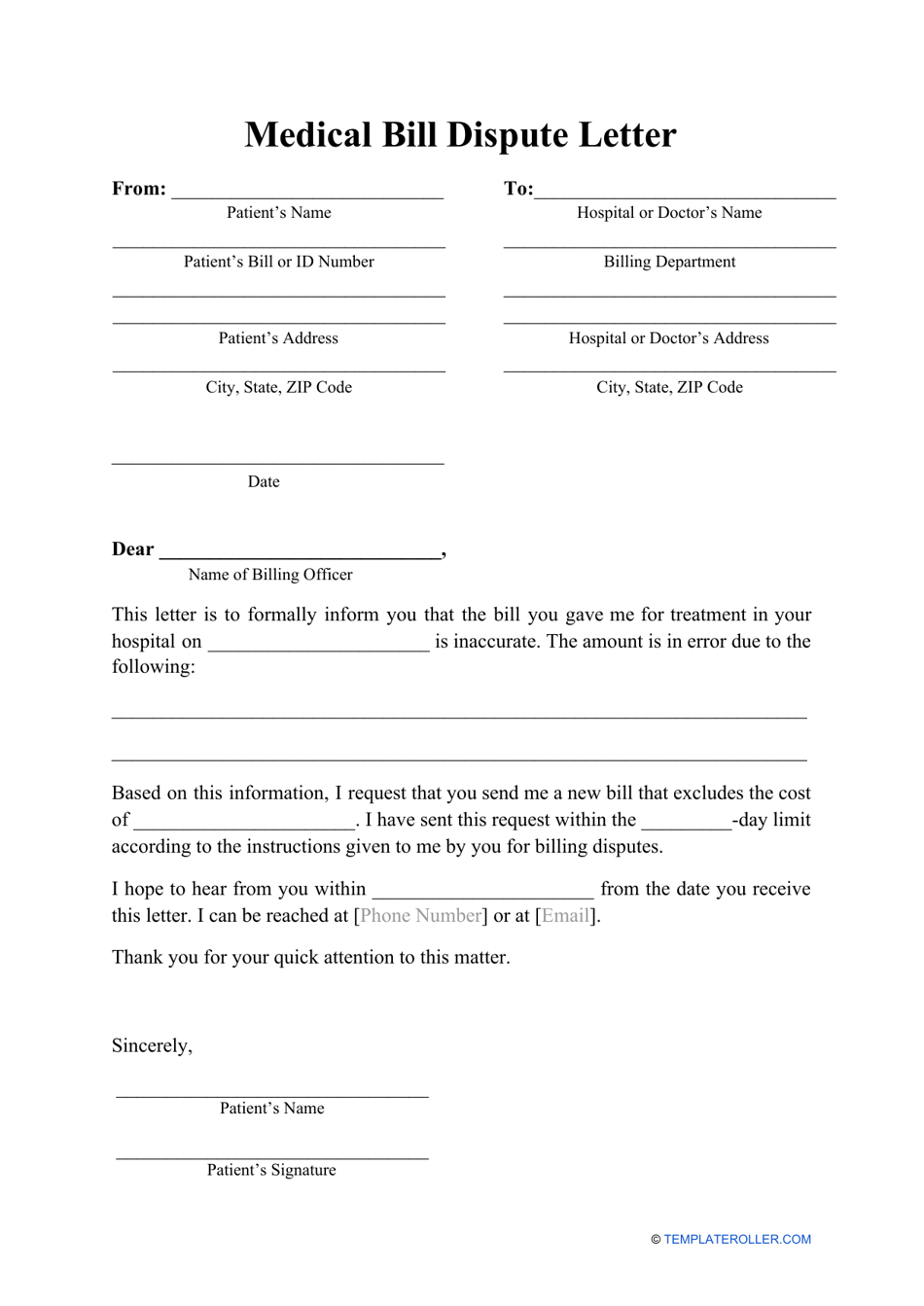 medical bill dispute letter template download printable pdf templateroller