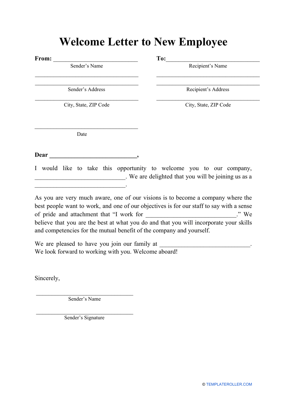 Welcome Letter to New Employee Template, Page 1