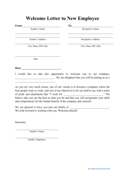 Document preview: Welcome Letter to New Employee Template