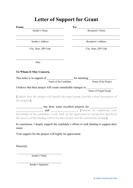 &quot;Letter of Support for Grant Template&quot; Download Pdf