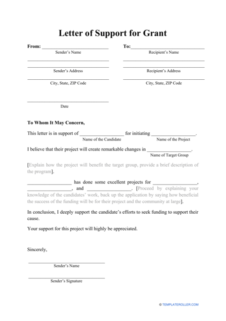 Letter Of Support Template For Grant