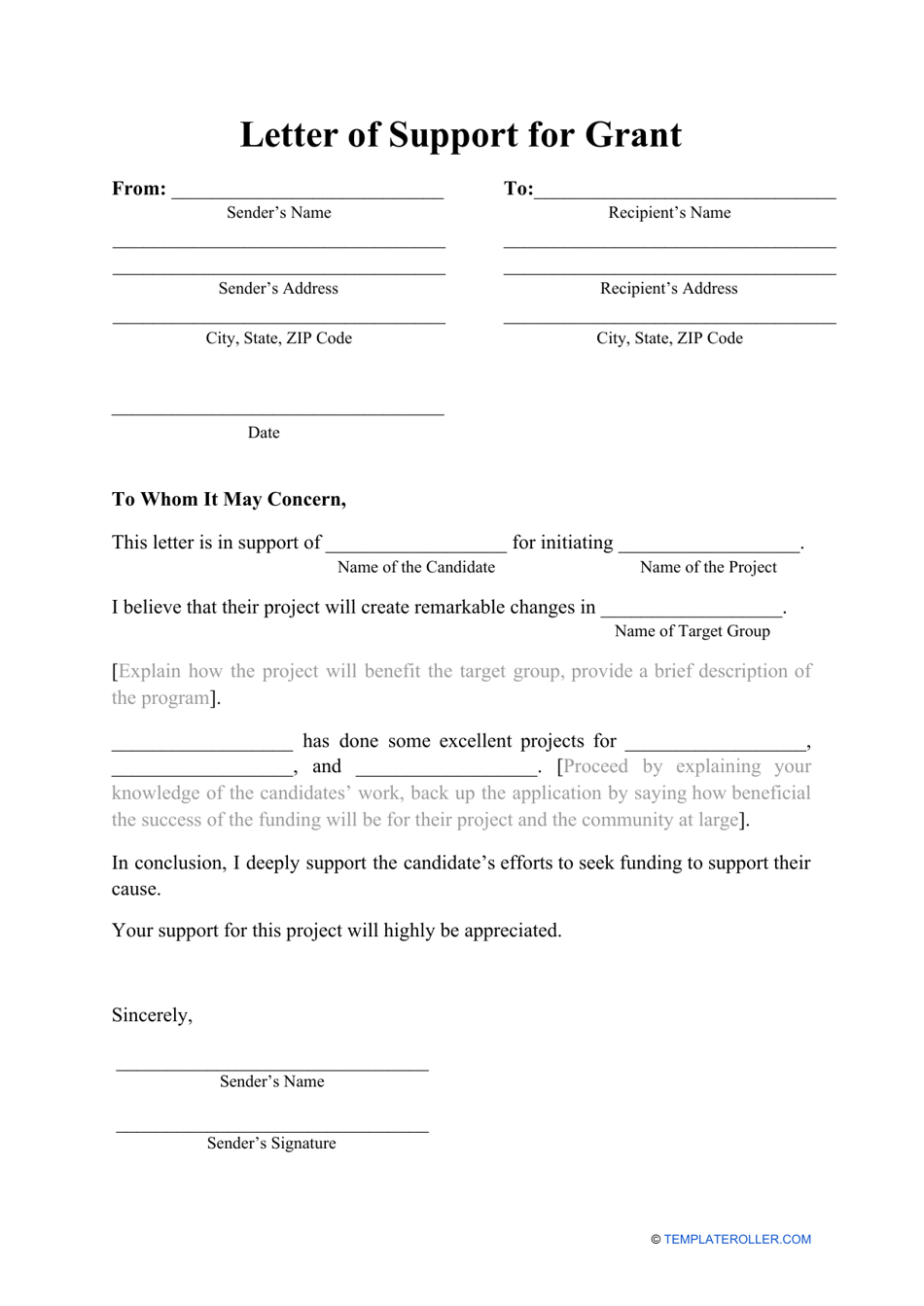 Letter of Support for Grant Template - Templateroller
