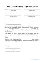 Document preview: Child Support Arrears Forgiveness Letter Template