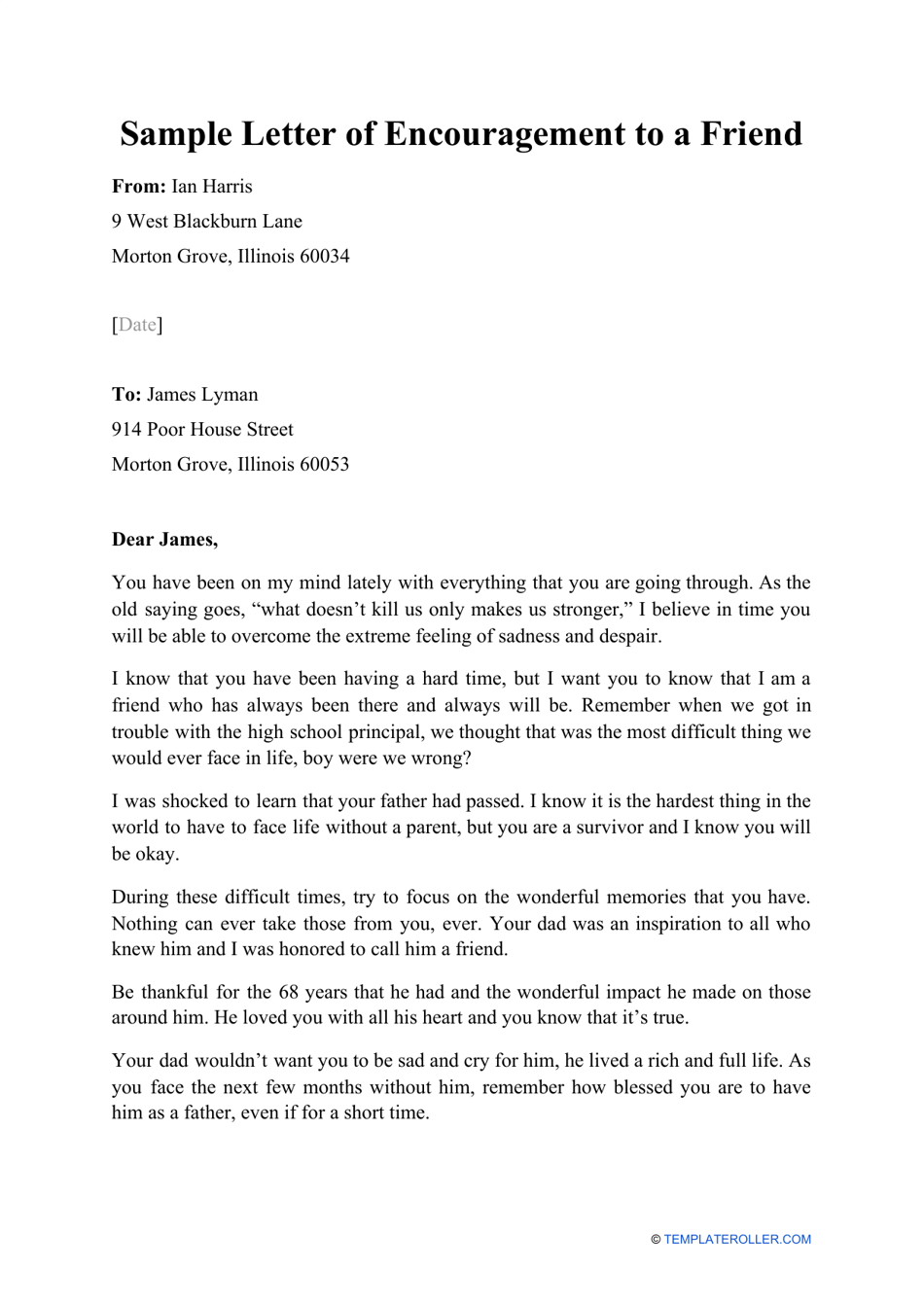 Preview of Letter of Encouragement to a Friend document