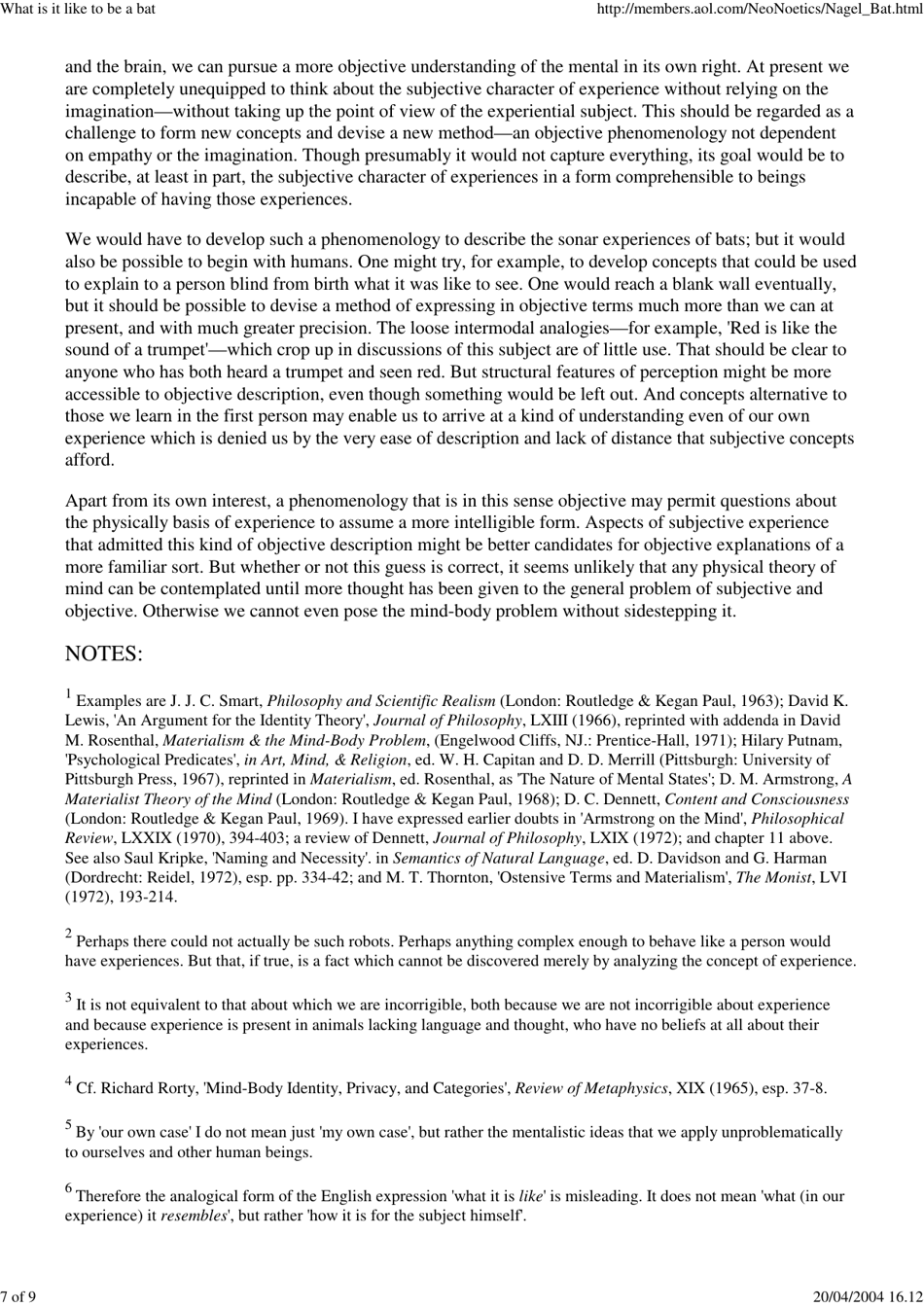 What Is It Like to Be a Bat? - Thomas Nagel, the Philosophical Review Lxxxiii, Page 7