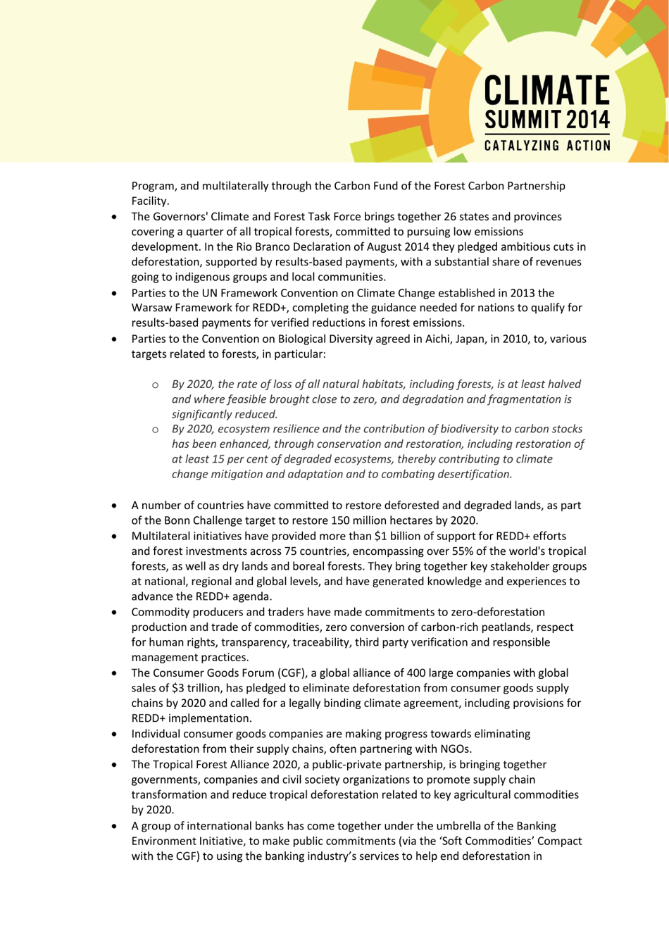 New York Declaration on Forests Action Statements and Action Plans