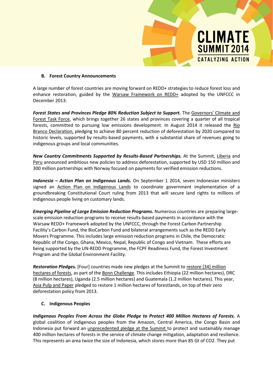 New York Declaration on Forests Action Statements and Action Plans