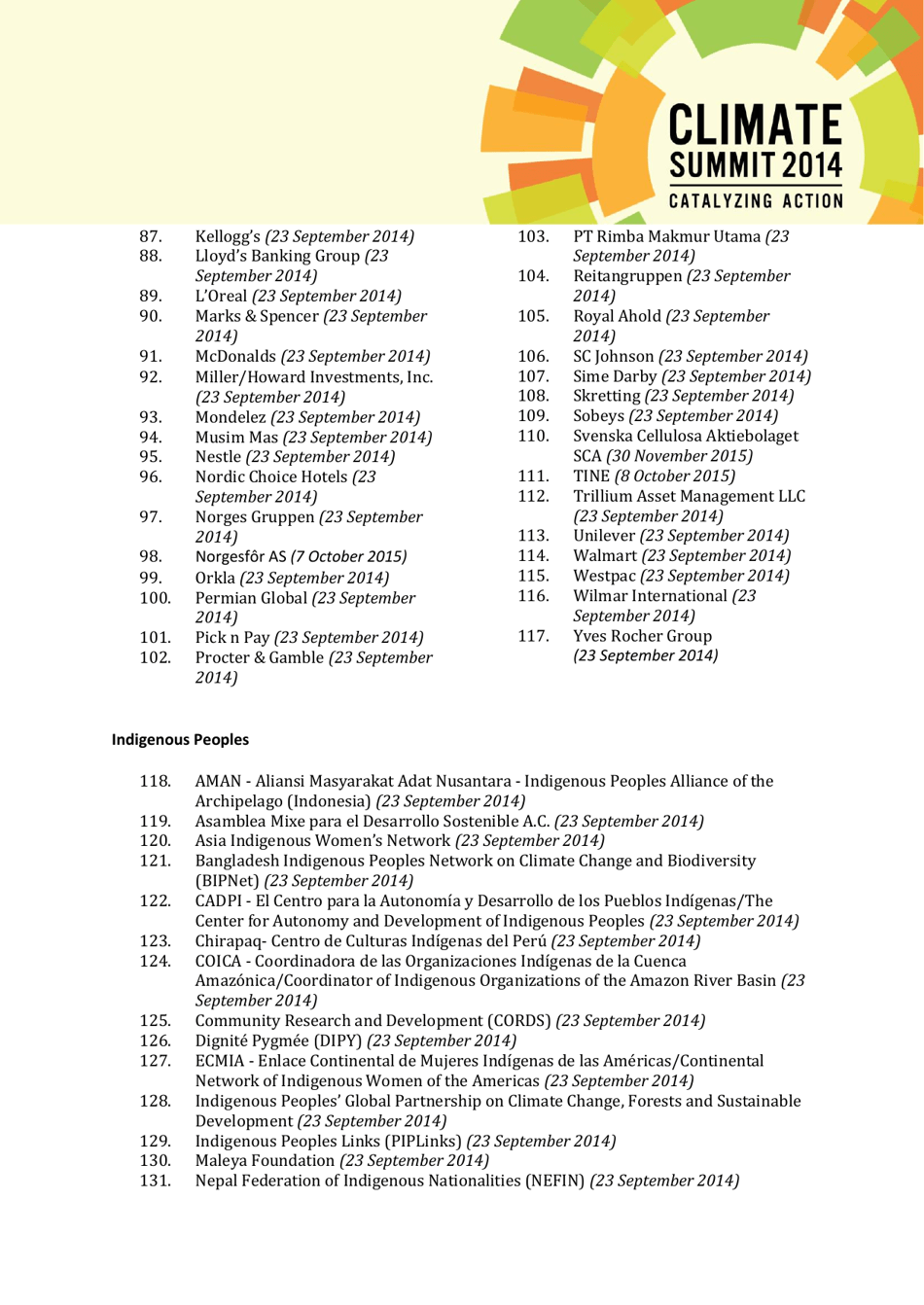 New York Declaration on Forests Action Statements and Action Plans