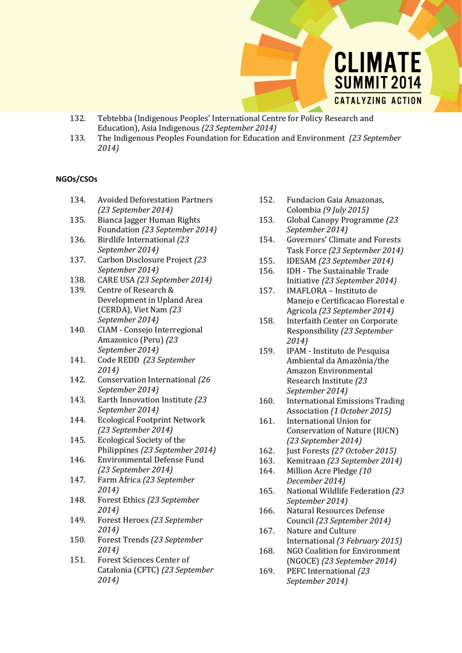 New York Declaration on Forests Action Statements and Action Plans