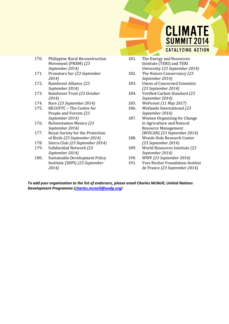 New York Declaration on Forests Action Statements and Action Plans