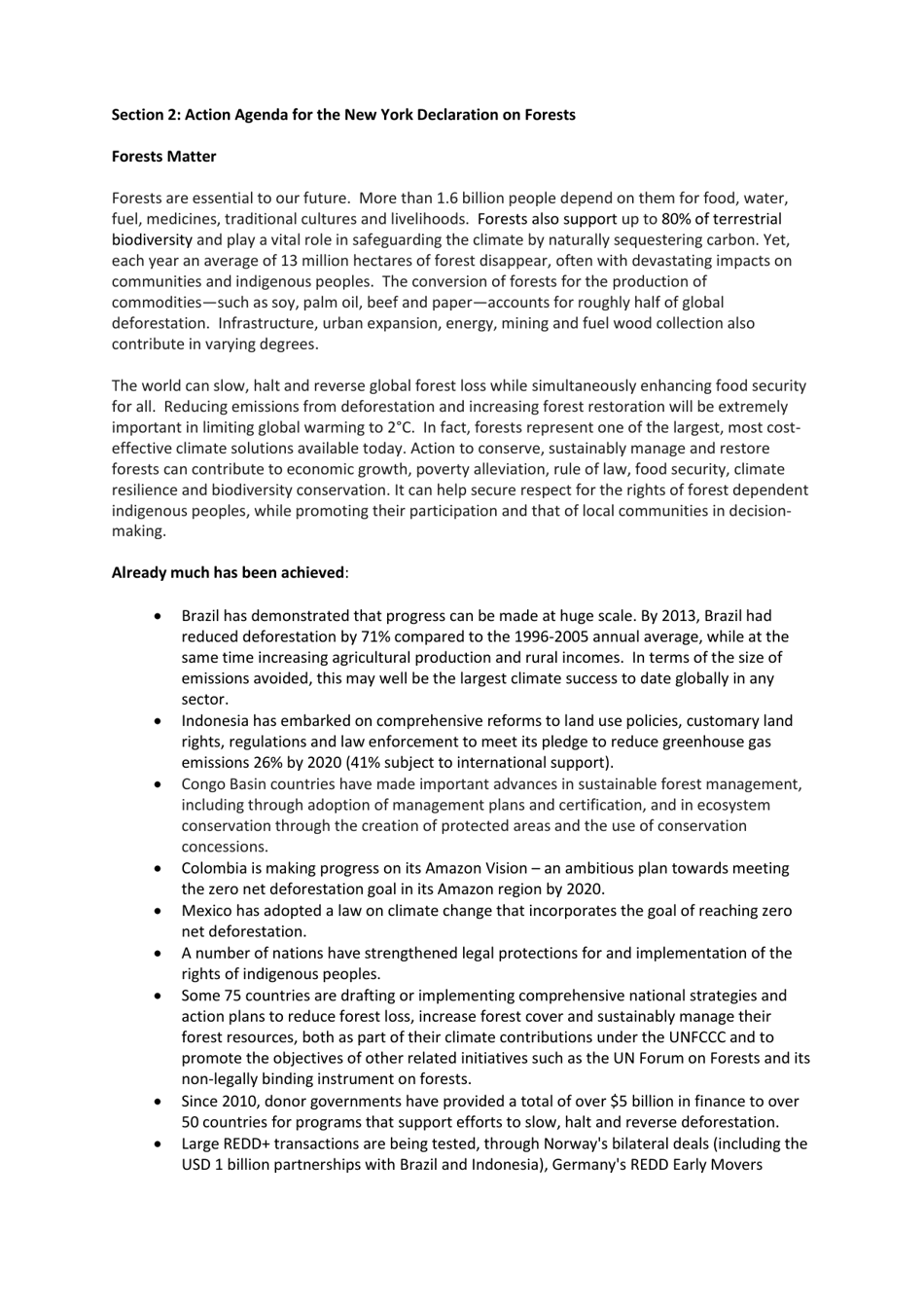 New York Declaration on Forests Action Statements and Action Plans