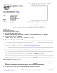 Document preview: Articles of Organization for Domestic Limited Liability Company - Montana