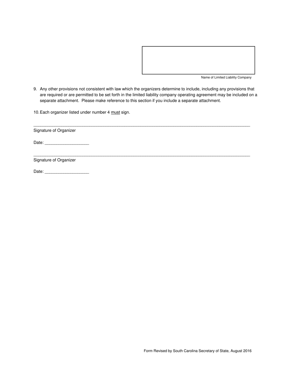 Form F0006 Articles of Organization Limited Liability Company  Domestic - South Carolina, Page 3