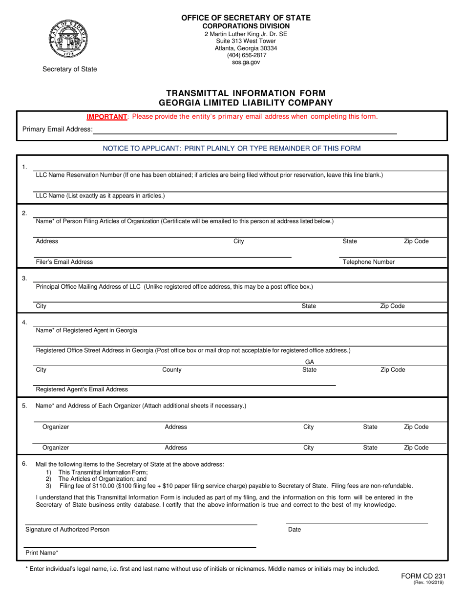 Form Cd231 Fill Out Sign Online And Download Fillable Pdf Georgia