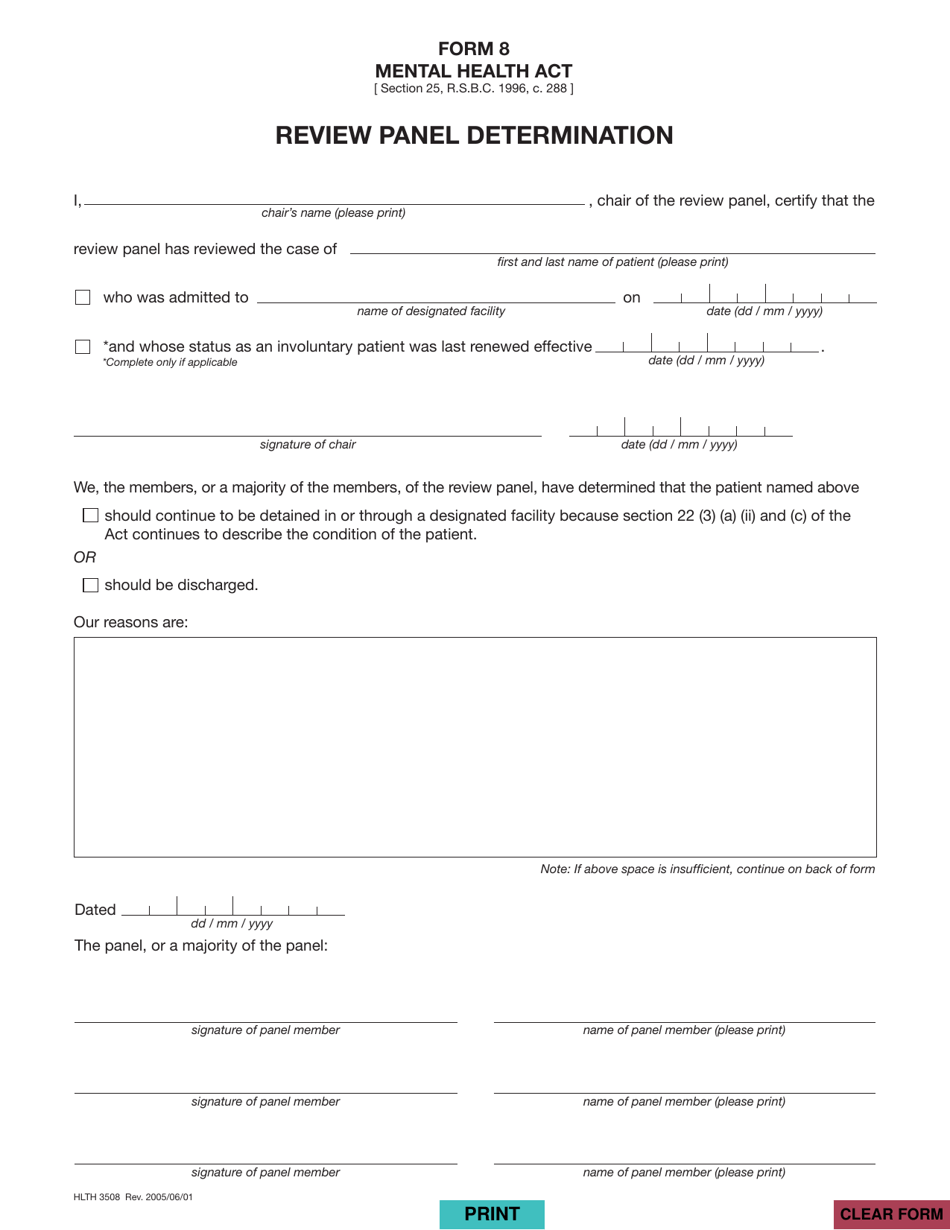 Form HLTH3508 (8) Review Panel Determination - British Columbia, Canada, Page 1