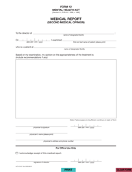 Form 12 (HLTH3512) Medical Report (Second Medical Opinion) - British Columbia, Canada