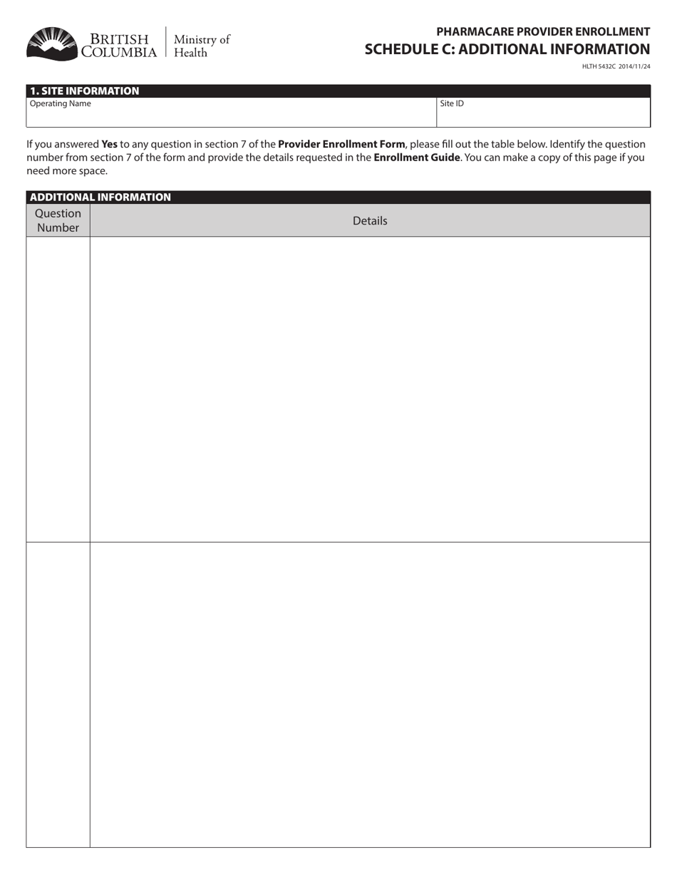 Form HLTH5432C Schedule C Additional Information - British Columbia, Canada, Page 1