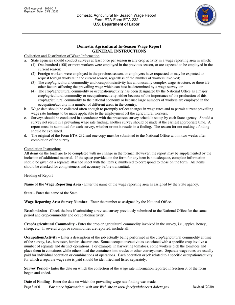 Form ETA-232 Domestic Agricultural in-Season Wage Report, Page 3