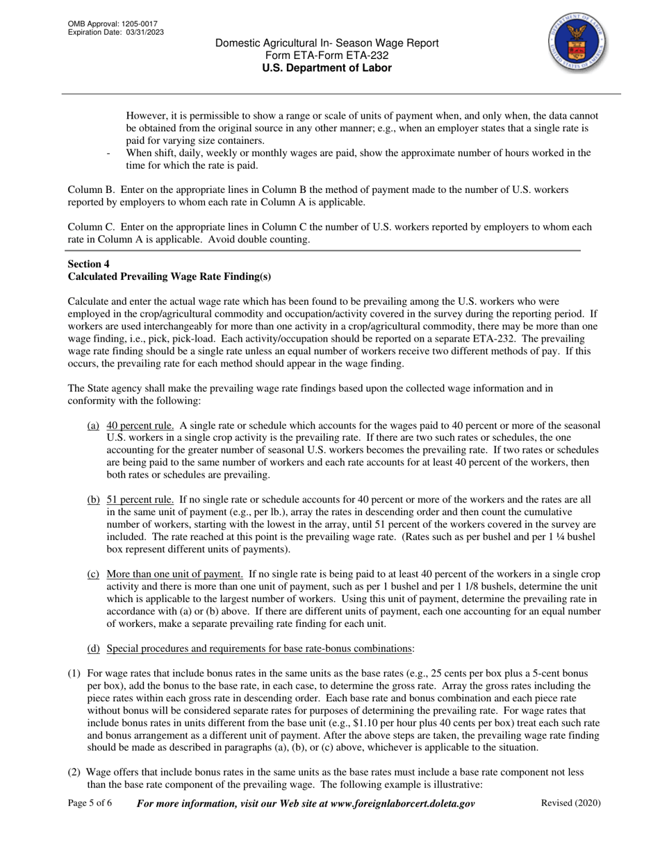 Form ETA-232 Domestic Agricultural in-Season Wage Report, Page 5
